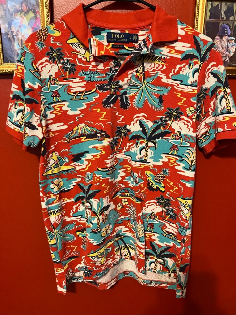 Polo by Ralph Lauren Red Tropical Surf Print Polo